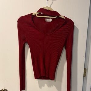 Seek The Label M Red Ribbed V-Neck Sweater long sleeve